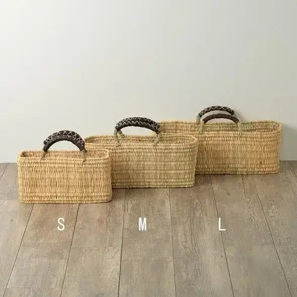 REED BASKET WITH LEATHER Handles