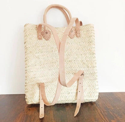 Straw Beach Bag with Leather Straps