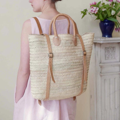 Straw Beach Bag with Leather Straps